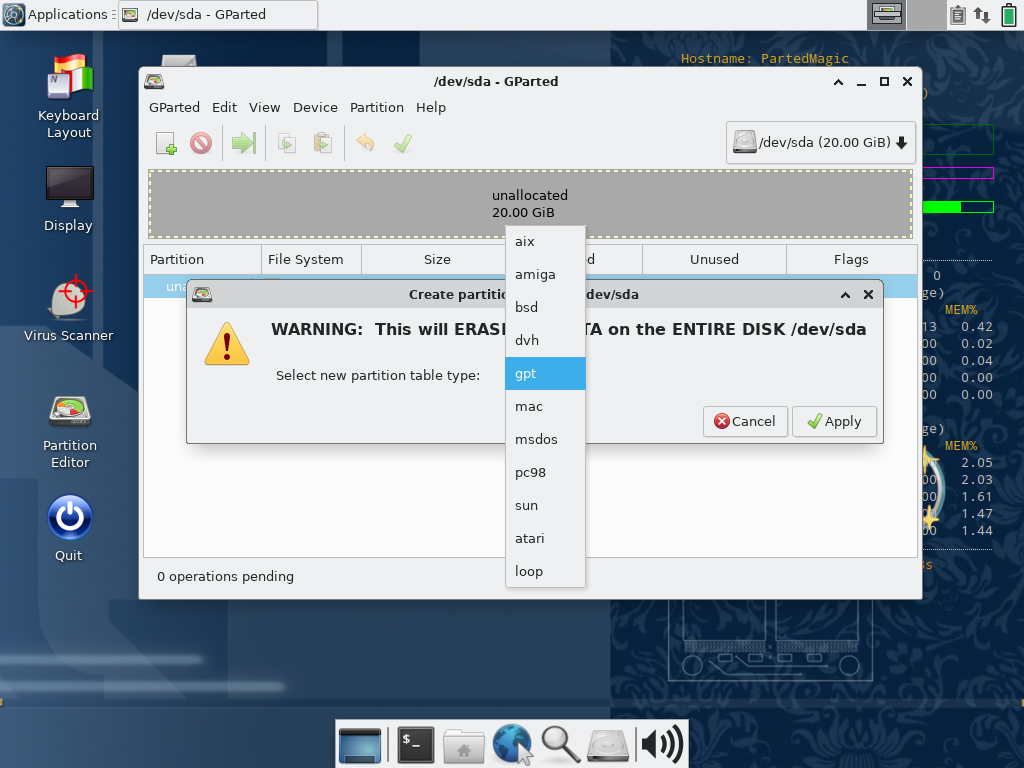 Select the type of Partition Table